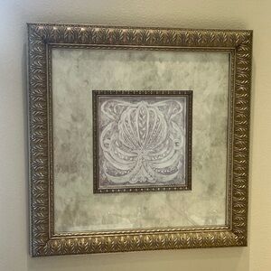2 Antiqued gold framed intricate acanthus leaf scrollwork 3D design wall art.